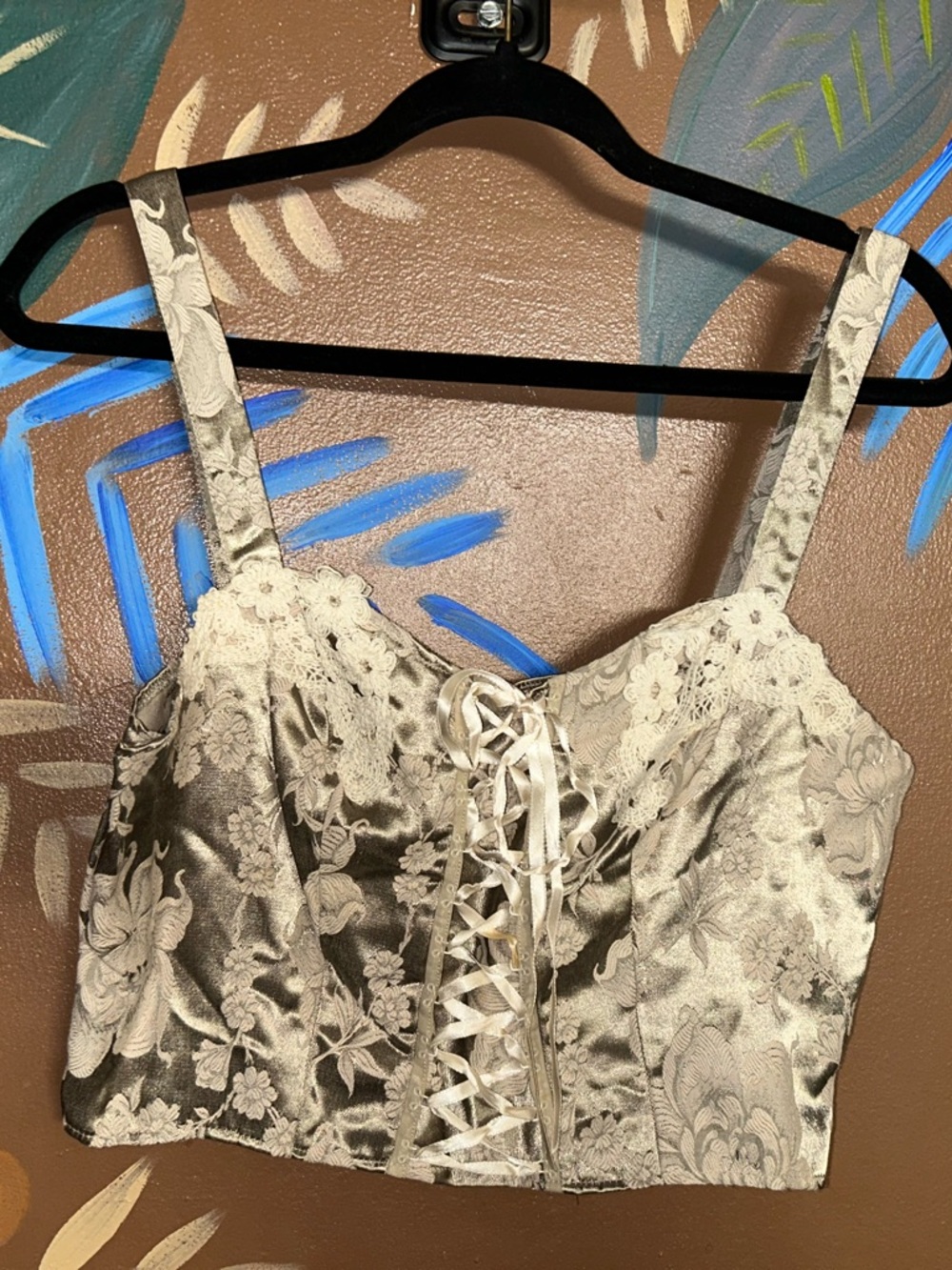 Victoria's Secret Metallic Champagne Floral Bustier Crop Top
